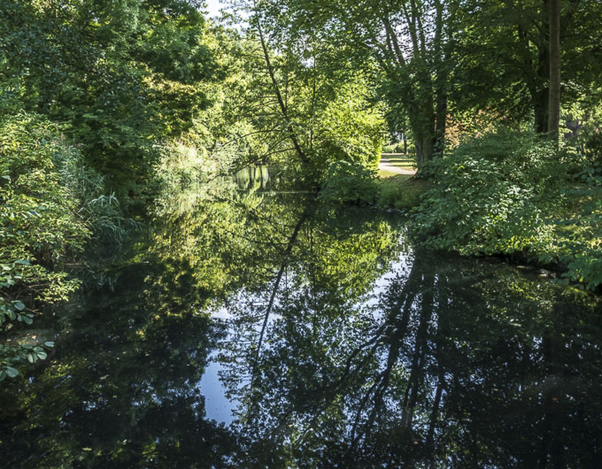 Schlosspark Strünkede in Herne, See und Bäume