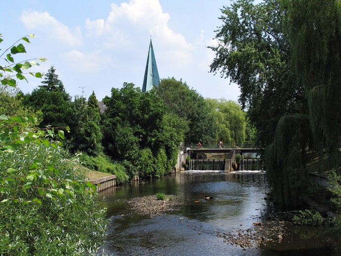 Blick auf die Schleuse an der Aa in Bocholt.